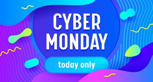 Cyber Monday Big Sale Advertising Banner with Typography on Neon Background with Abstract Pattern. Branding Template Design for Shopping Discount. Social Media Promo Ad Poster. Vector Illustration