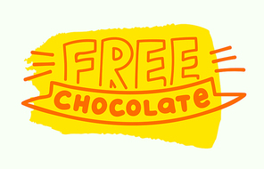 Chocolate Free Label. Allergen Food, Gmo Free Product Icon and Symbol. Intolerance and Allergy Food Concept. Yellow Colored Banner with Orange Outline Typography, Cartoon Sign Vector Illustration