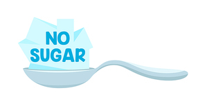 No Sugar Icon with Spoon and Sweet Cane Sugar Blocks, Design Element for Banner, Poster or Package Design, Diabetes Production, Zero Calories Healthy Food Label, Badge or Sticker Vector Illustration