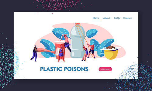 People Using Plastic Things in Usual Life. Human Consuming Products. Reduce Packaging Concept. Reusable Jars to Save Earth Website Landing Page, Web Page. Cartoon Flat Vector Illustration, Banner