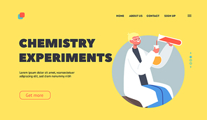 Chemistry Experiment Landing Page Template. Schoolkid with Test Tube Pour Reagent Liquid into Beaker. Child Character on Lesson Conduct Chemical Research, Investigation. Cartoon Vector Illustration