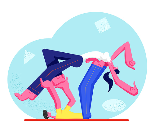 Young Athlete Man and Woman Characters Wearing Sport Clothing Doing Fitness or Aerobics Exercise. Male and Female Couple Workout Together in Gym, Healthy Lifestyle. Cartoon Flat Vector Illustration