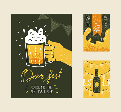 Beer Festival Poster, Banner, Placard, Advertisement. Oktoberfest Vintage Design with Bottle and Glass. Vector illustration