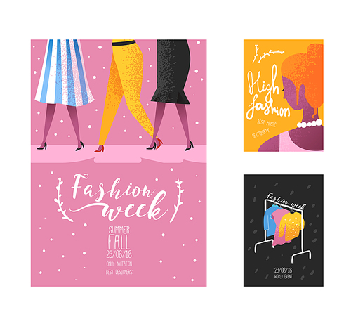 fashion week poster, banner template, placard, . fashionable models, new clothes collection, online shopping. vector illustration