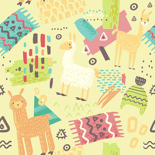 lamas seamless pattern. hand drawn abstract  with alpaca for fabric textile, wrapping paper, decoration. vector illustration