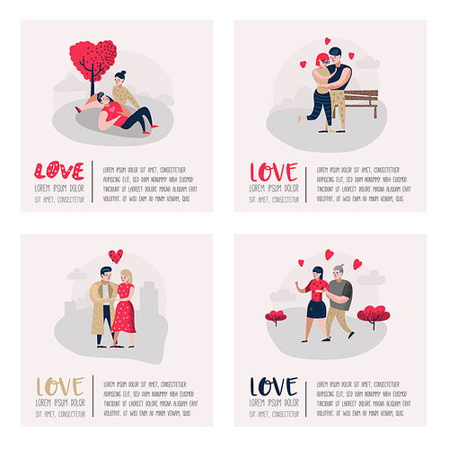 People in Love Characters for Poster, Banner. Valentines Day Doodle with Hearts and Romantic Elements. Love and Romance Concept. Vector illustration