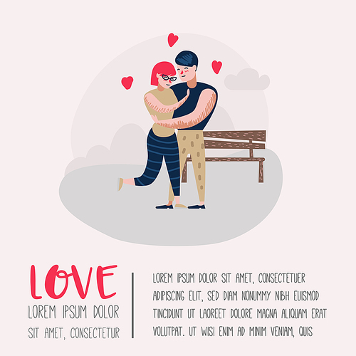 Couple in Love Characters for Poster, Banner. Valentines Day Doodle with Hearts and Romantic Elements. Love and Romance Concept. Vector illustration