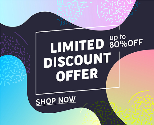 Limited Discount Offer Typography Banner. Buy Goods at Low Price. Super Sale Promotion for Customer or Potential Client. Shopping with Family on Holiday. Flat Cartoon Vector Illustration
