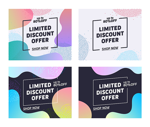 Holiday Limited Discount Offer Typography Banner Set. Good Mood for Friend. Buy at Lowest Rate in Shop. Retail Marketing Promotion, Mall Commercial Campaign. Flat Cartoon Vector Illustration