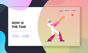 Cricket Outdoors Activity Website Landing Page. Youth Tournament in College. Sportsman Cricketer Batsman Player Hitting Ball Sports Event Competition Web Page Banner. Cartoon Flat Vector Illustration