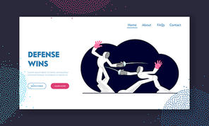 Fencing Website Landing Page, Athletes Wearing Sports Clothes and Mask Fight on Arena with Swords or Rapiers, Sport Activity, Competition, Tournament Web Page. Cartoon Flat Vector Illustration, Banner