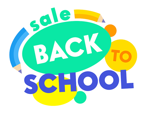 Back to School Sale Banner with Colorful Title and Geometric Elements. Creative Typography for Discount Offer. Ad Poster for Store Retail Marketing Promotion, Education. Cartoon Vector Illustration