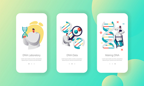 Doctor Explore Genome Pair in DNA Cell Mobile App Page Onboard Screen Set. Modern Healthcare Technology. Binary Medical Service Website or Web Page. Flat Cartoon Vector Illustration