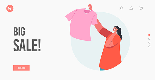 Big Sale Landing Page Template. Happy Female Character Shopping Recreation. Woman Buying Fashionable Apparel Dresses by Discount Low Price. Consumerism and Price Off Promo. Cartoon Vector Illustration