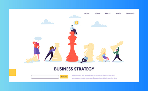 Business Strategy Plan Teamwork Landing Page. Businessman Character Play Chess. Effective Corporate Analysis Game for Finance Success. Marketing Target Concept for Website. Flat Vector Illustration