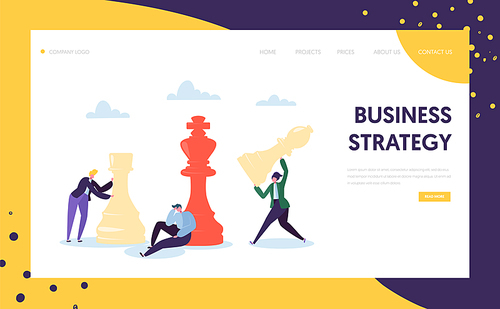 Business Strategy Plan Thinking Landing Page. Businessman Character Team Play Chess. Strategic Game for Leadership Growth. Project Mistake Decision Website or Web Page. Flat Vector Illustration