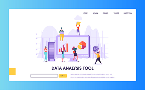 Digital Marketing Analysis Research Landing Page. Seo Strategy Analyzing for Business Growth by Creative Character. Internet Market Analyst Concept for Website or Web Page. Flat Vector Illustration