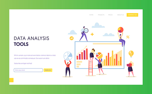 Big Digital Marketing Data Analysis Chart Landing Page. Seo Strategy Result Analyzing Chart Presentation Software for Business Growth. Internet Agency Concept for Website. Flat Vector Illustration