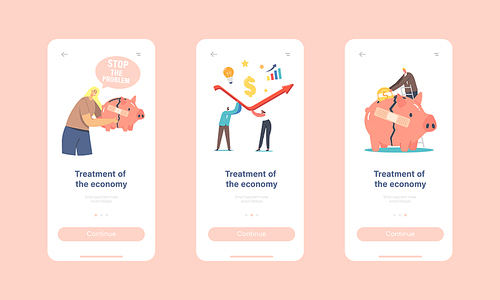 Economic Recovery and Treatment Mobile App Page Onboard Screen Template. Business People Characters Work Together Rising Arrow Graph Survive during Global Crisis Concept. Cartoon Vector Illustration