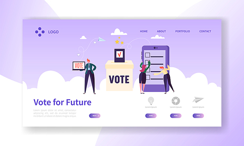Online E-voting Registration Concept Landing Page. Man Voting in Democracy Government Electronic Election. Confidential Choice Smartphone Technology Website Web Page. Flat Cartoon Vector Illustration