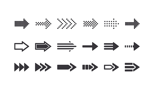 Set of Arrow Signs, Rewind Icons Graphic Design Elements for Website Navigation, Cursor Interface Symbols and Remote Pictograms, Web Indicators Isolated on White Background. Vector Illustration