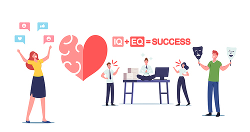 Iq and Eq Concept. Male or Female Characters Show Empathy, Emotional Intelligence Concept. Communication Skills, Reasoning and Persuasion, People Communicate to Each Other. Cartoon Vector Illustration