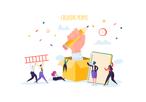 Creativity and Innovation Idea Concept. Creative Flat People Characters Working Together on New Project. Vector illustration