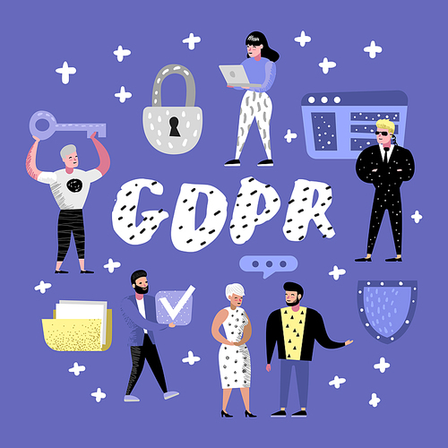 General Data Protection Regulation Concept with Characters. GDPR Principles for the Processing of Personal Data. Vector illustration