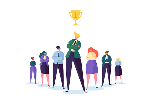 Group of Business People Characters with Leader. Teamwork and Leadership Concept. Successful Businessman Stand Out in Front of Flat People. Vector illustration