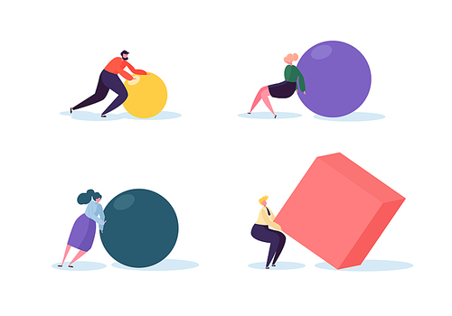 Business Competition Concept. People Characters Move Geometric Shapes. Team Work Leadership and Strategy. Competitive Race with Businessmen. Vector illustration