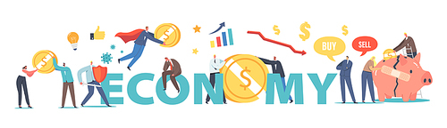 Economy Concept. Business Opportunity during Coronavirus. Economic Drop after Covid19 Outbreak Crisis, Characters Start New Life, Earn Money Poster, Banner, Flyer. Cartoon People Vector Illustration