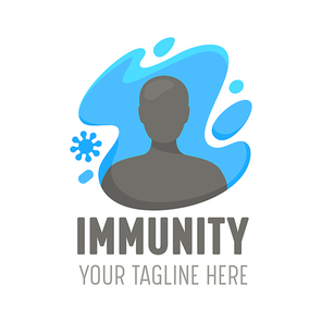 Logo with Human Immunity Reflect Bacterial Attack, Healthcare Disease Prevention Medical Banner, Health Care Defence, Healthy Body Concept, Safety Treatment Service Icon. Cartoon Vector Illustration