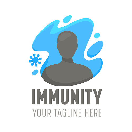 Logo with Human Immunity Reflect Bacterial Attack, Healthcare Disease Prevention Medical Banner, Health Care Defence, Healthy Body Concept, Safety Treatment Service Icon. Cartoon Vector Illustration