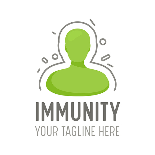 Immunity Logo for Vaccine and Vaccination Healthcare Service. Human Body Reflect Viral Attack Icon, Health Care Defence, Healthy Body Concept, Disease Prevention Banner. Cartoon Vector Illustration