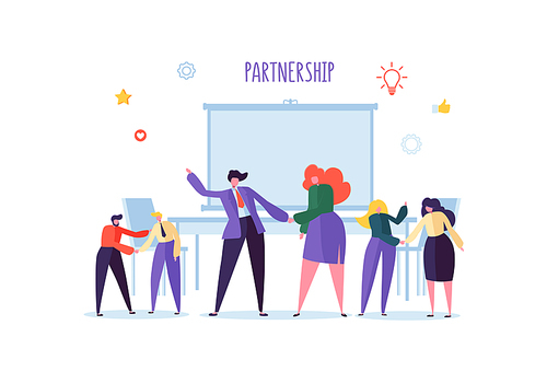 Business People Shaking Hands. Partnership Deal Handshake, Meeting Agreement Concept. Characters on Successful Negotiations. Vector illustration