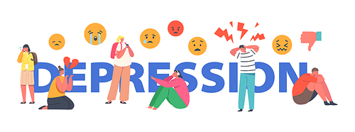 Kids Stress and Depression Concept. Depressed Children Character Feel Unhappy Emotions, Mental Disease, Life or School Problems, Bullying Poster, Banner or Flyer. Cartoon People Vector Illustration