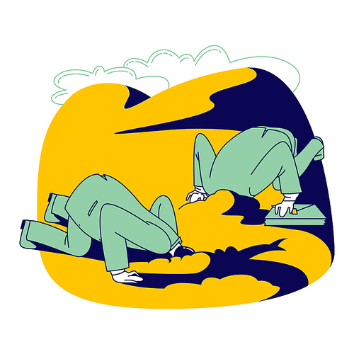 Panic Attack Mental Sickness. Businessman Character Having Panic Disorder Hiding Head in Ground Trying to Stop Fear. Psychological Health Problems, Illness Concept. Linear People Vector Illustration