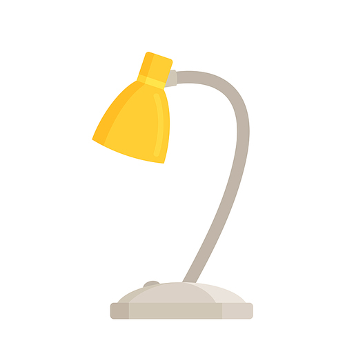 Table Work Lamp with Yellows Shade, Desk Bulb of Modern Design. Electric Supply for Home Decor and Room Illumination, Light Equipment Isolated on White Background. Cartoon Vector Illustration