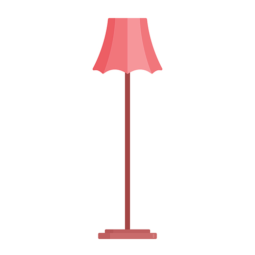 Torchere Floor Lamp on High Pole with Pink Shade, Bulb of Modern Design, Electric Supplies for Home Decor and Room Illumination Isolated on White Background. Cartoon Vector Illustration, Clip Art