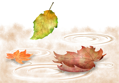 붉게 물든 가을 단풍과 낙엽의 배경 그래픽. 수채화 형식의 손그림 이미지 일러스트.