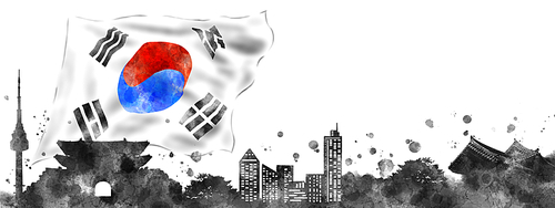 대한민국 국경일에 그래픽 배경으로 사용 가능한 한국 국기 태극기를 응용한 그래픽 이미지