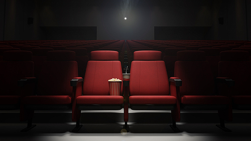 영화관의 빈좌석과 팝콘