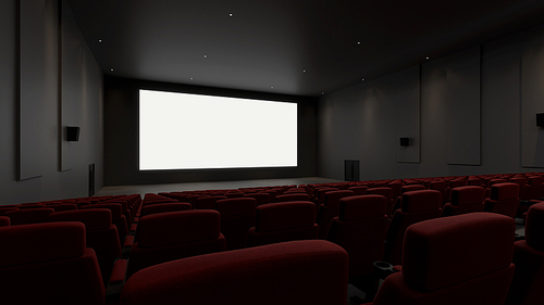 하얀 스크린과 빈좌석의 영화관