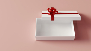 핑크색 배경의 빨간리본을 한 하얀색 선물상자