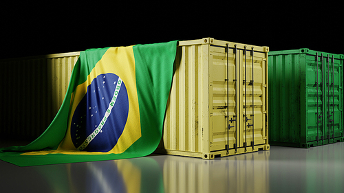 브라질 국기와 컨테이너 박스