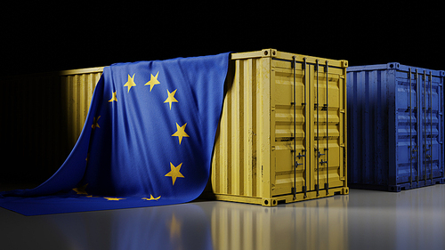 유럽연합 eu 국기와 컨테이너 박스
