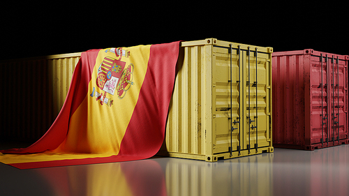 스페인 국기와 컨테이너 박스