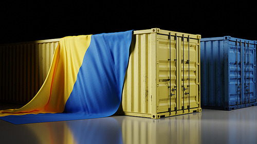 우크라이나 국기와 컨테이너 박스
