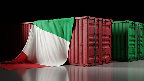 이탈리아 국기와 컨테이너 박스