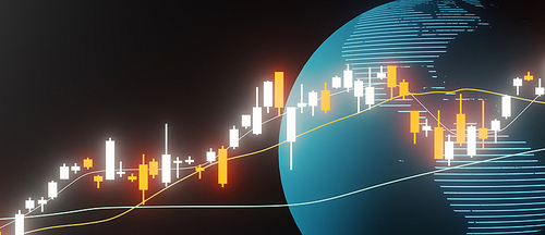 주식차트와 지구 모양 배경